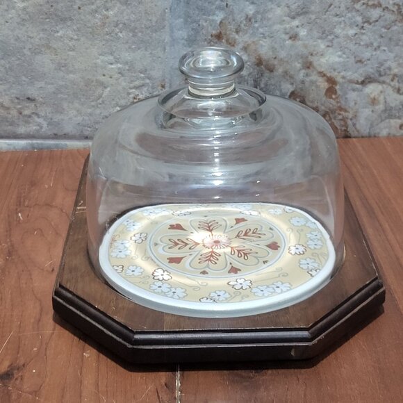 Vintage Cheese and Cracker Platter Tray Ceramic Tile Glass Dome Himark 1982 - Picture 14 of 14